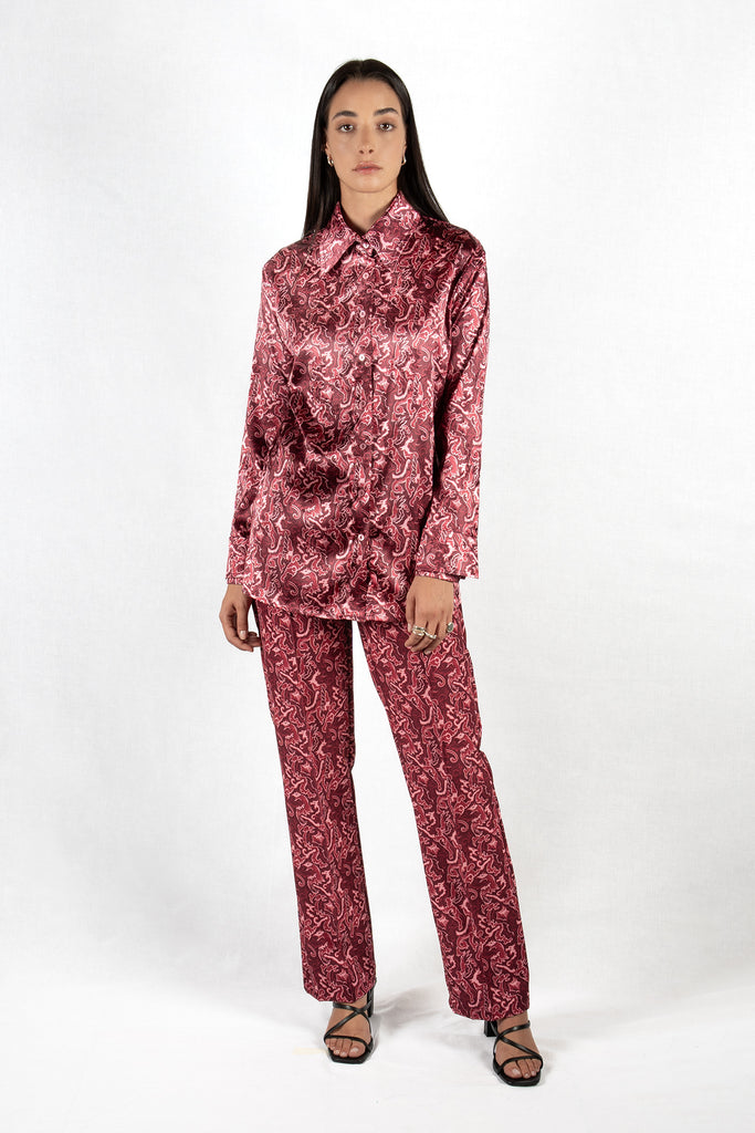 Ayia Satin shirt – Dragon Geometry/Bordeaux-Pink Print