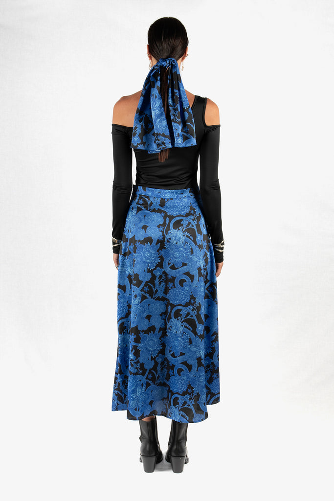 Hana Satin Skirt – Snake Garden/ Royal Blue-Black Print