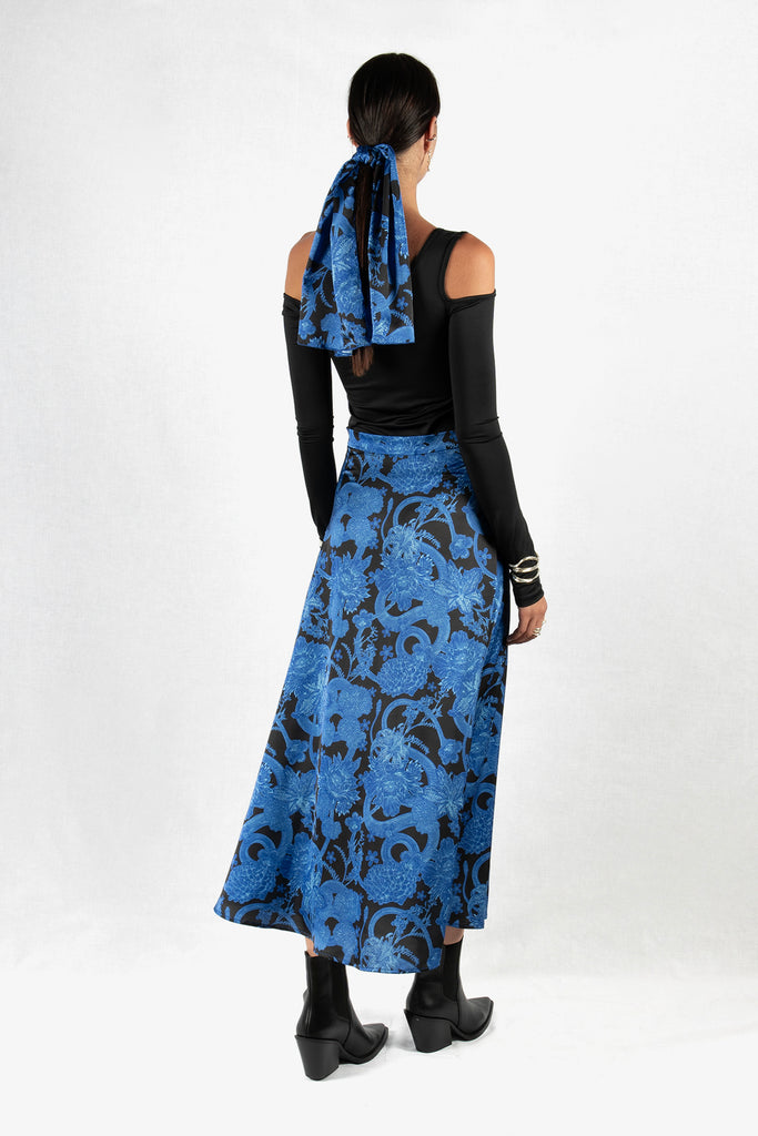 Hana Satin Skirt – Snake Garden/ Royal Blue-Black Print