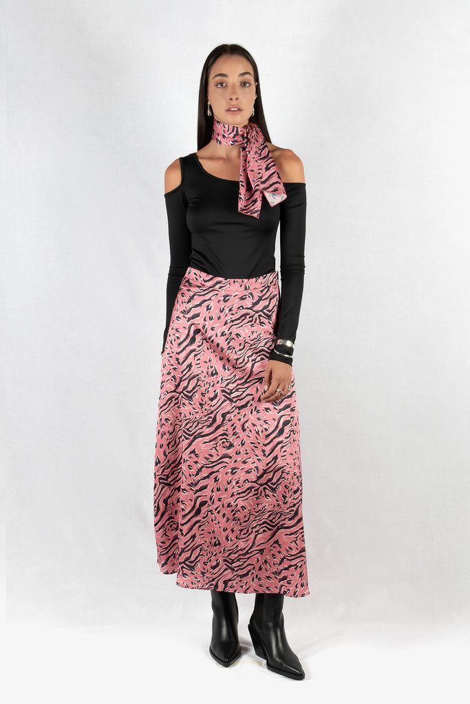 Hana Satin Skirt – Animal Orientale / Rouge Pink Print