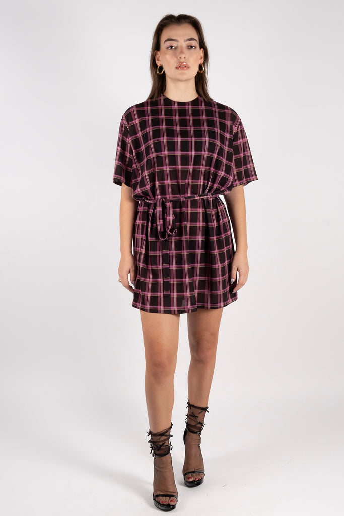 T-Shirt Dress – Plaid Fuschia