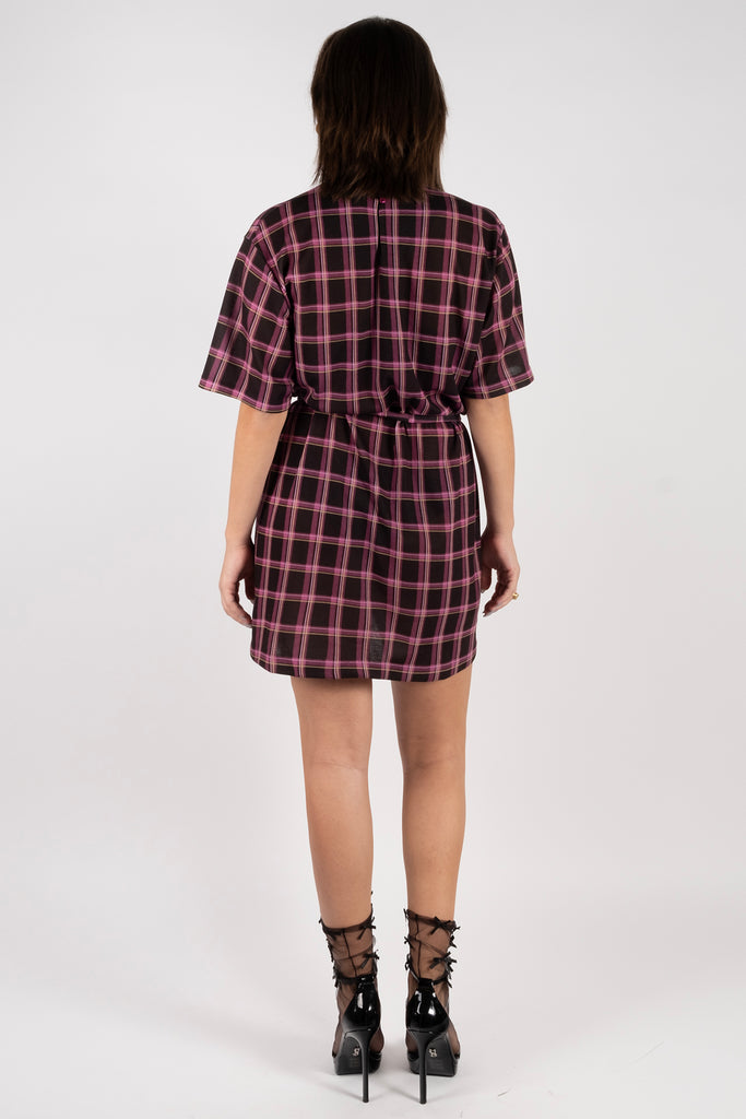 T-Shirt Dress – Plaid Fuschia