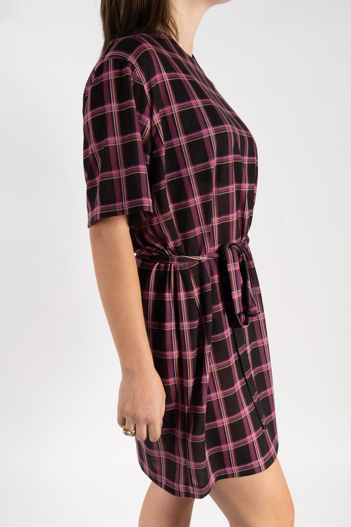 T-Shirt Dress – Plaid Fuschia