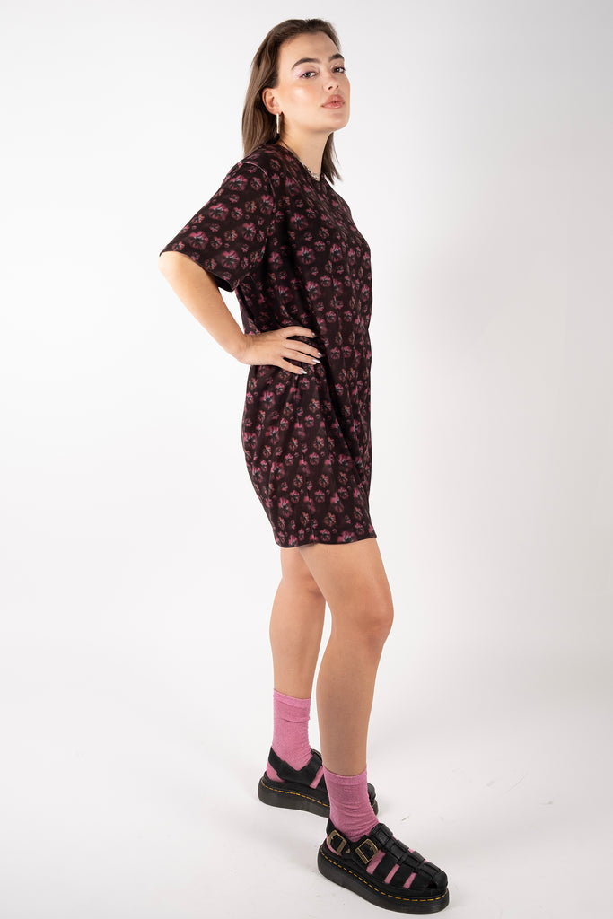 T-Shirt Dress – Faded Floral Dark Fuschia/Black