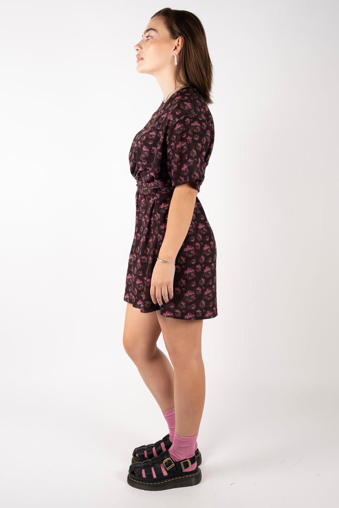 T-Shirt Dress – Faded Floral Dark Fuschia/Black