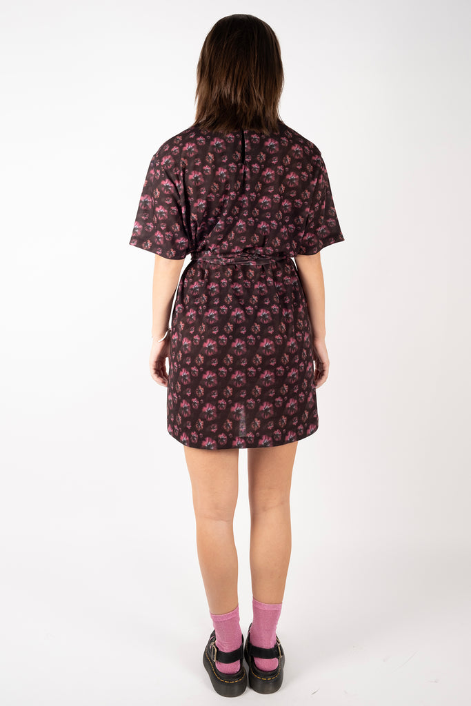 T-Shirt Dress – Faded Floral Dark Fuschia/Black