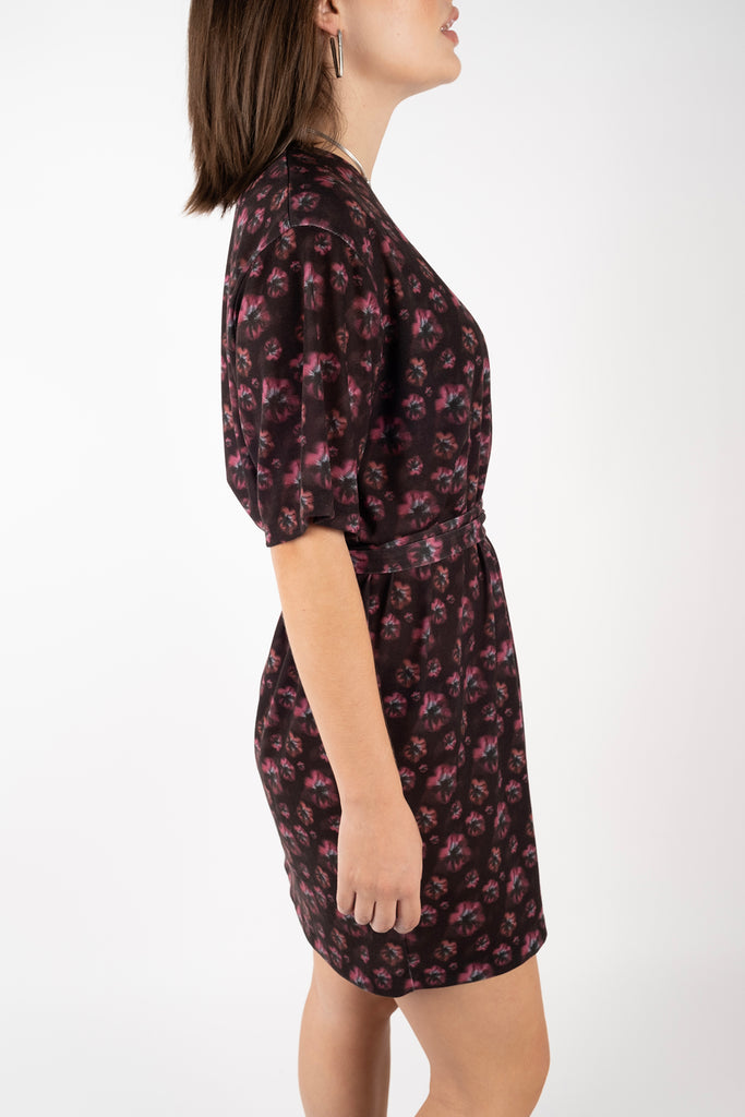 T-Shirt Dress – Faded Floral Dark Fuschia/Black