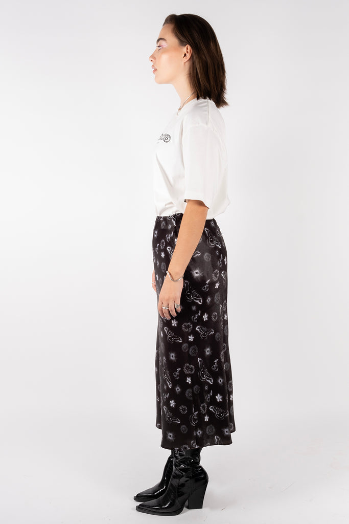 Satin Skirt – Nocturnal Bloom Black