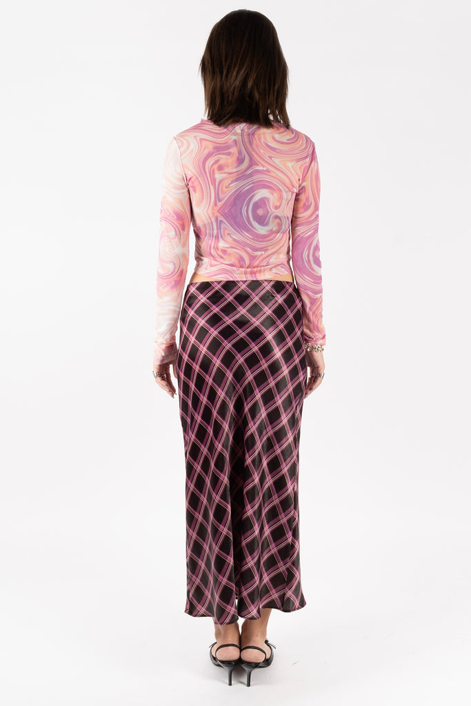 Satin Skirt – Plaid Fuschia