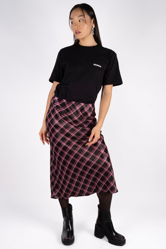 Satin Skirt – Plaid Fuschia