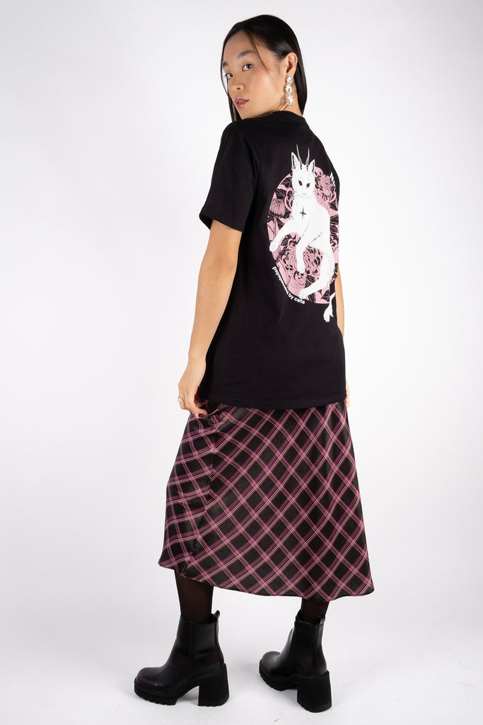 Satin Skirt – Plaid Fuschia