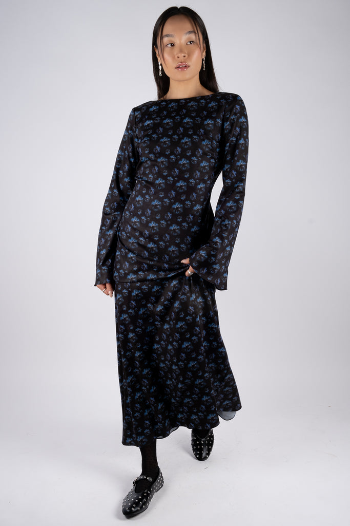 Long dress – Faded Floral Blue/Black