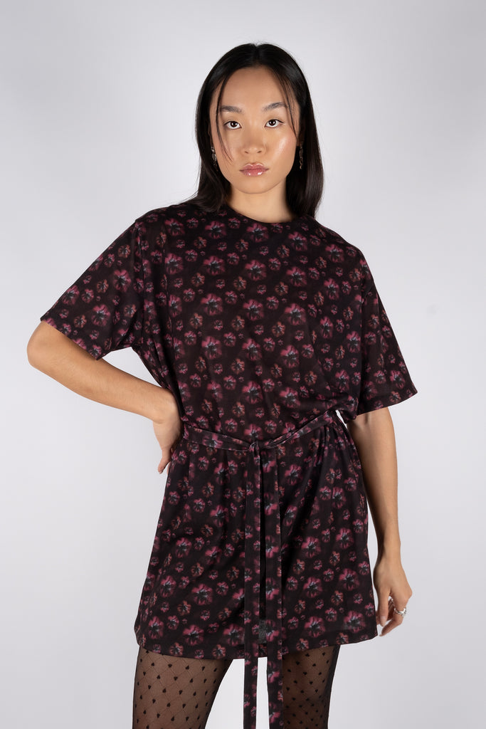 Loose Dress – Faded Floral Dark Fuschia/Black