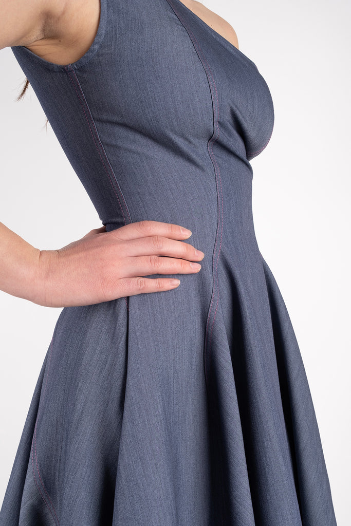 One Shoulder Dress - Denim Blue