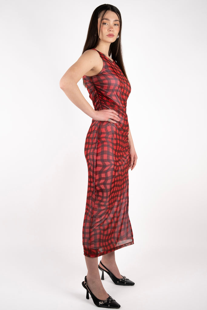 Mesh Dress - Ruby Plaid