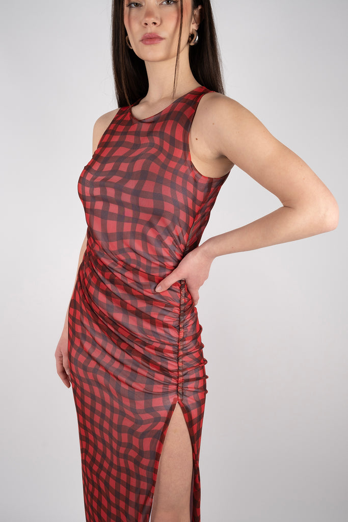 Mesh Dress - Ruby Plaid