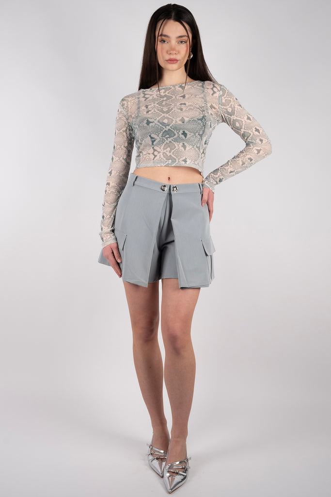 Mesh Top - Snakeskin Sage Green