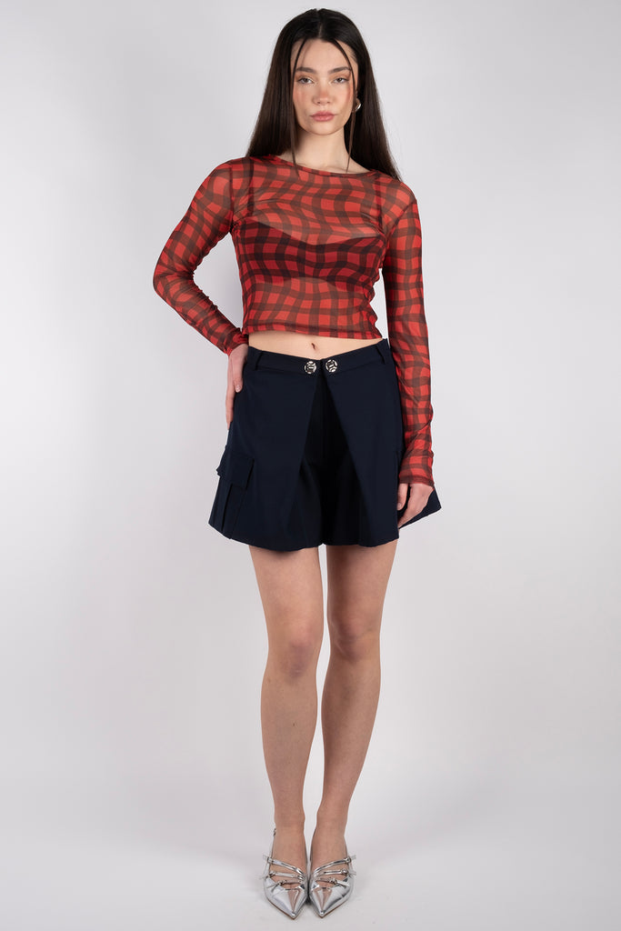 Mesh Top - Ruby Plaid