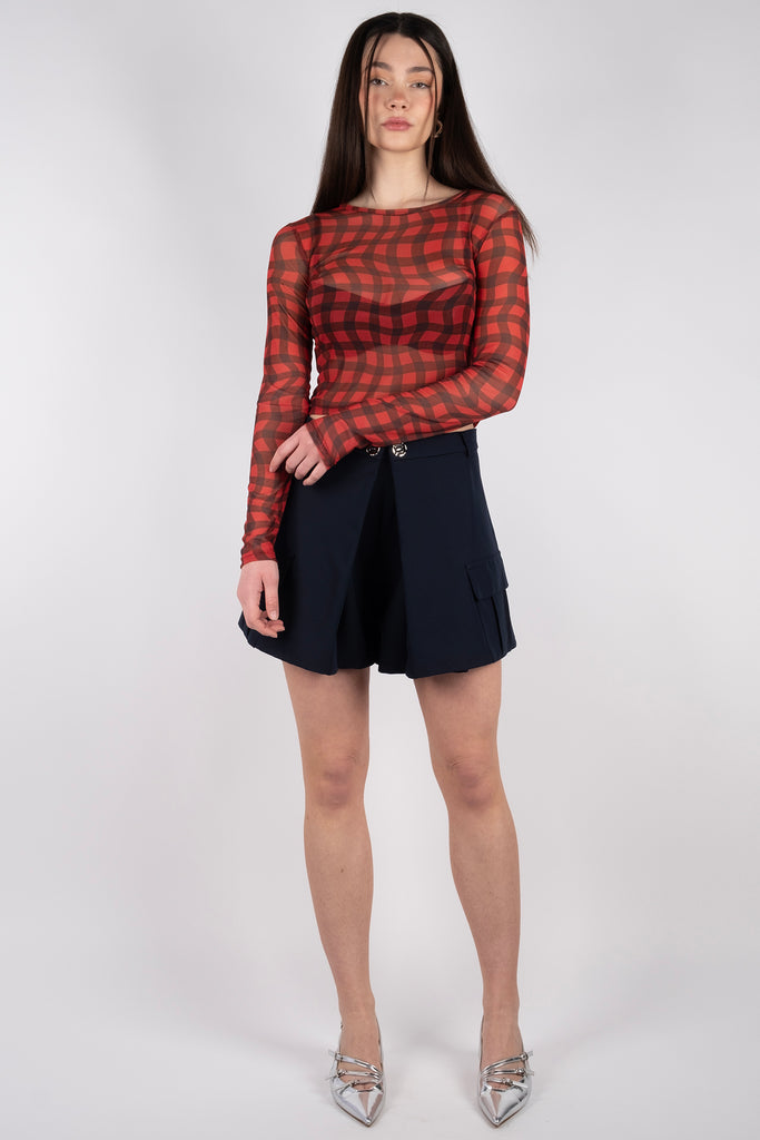 Mesh Top - Ruby Plaid