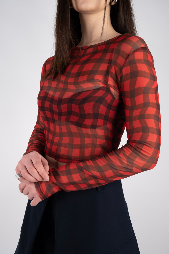 Mesh Top - Ruby Plaid