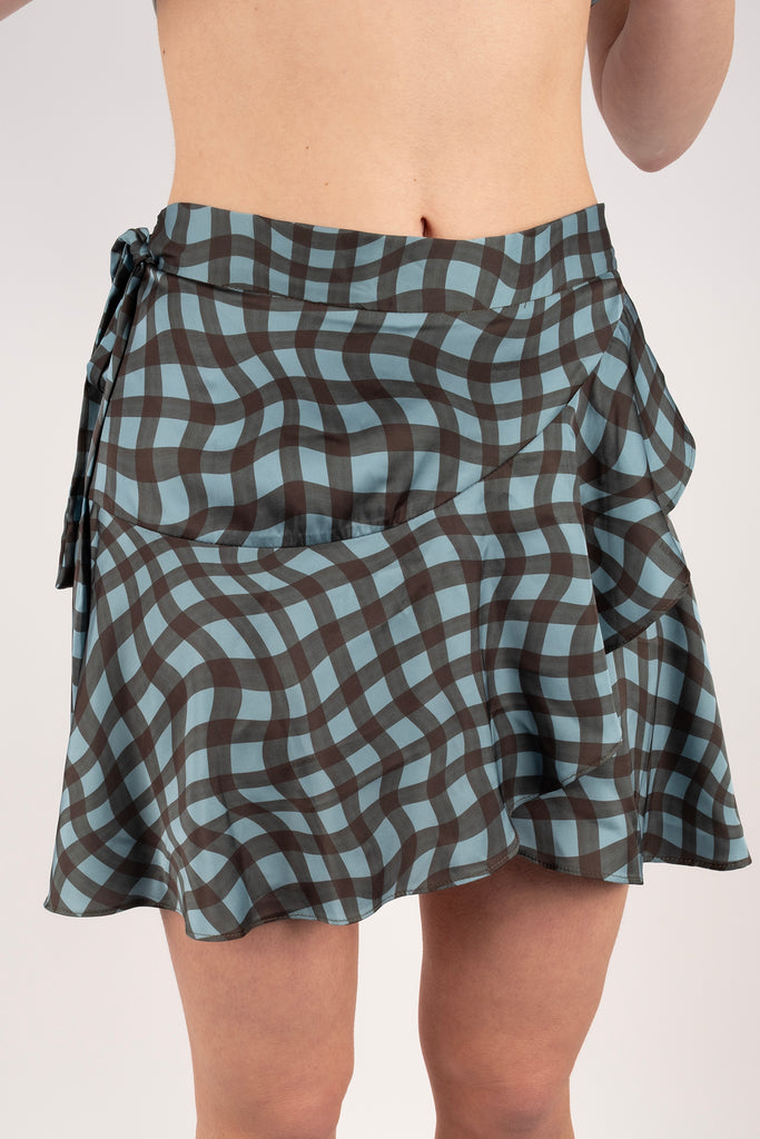 Satin Skirt – Distorted Plaid Green