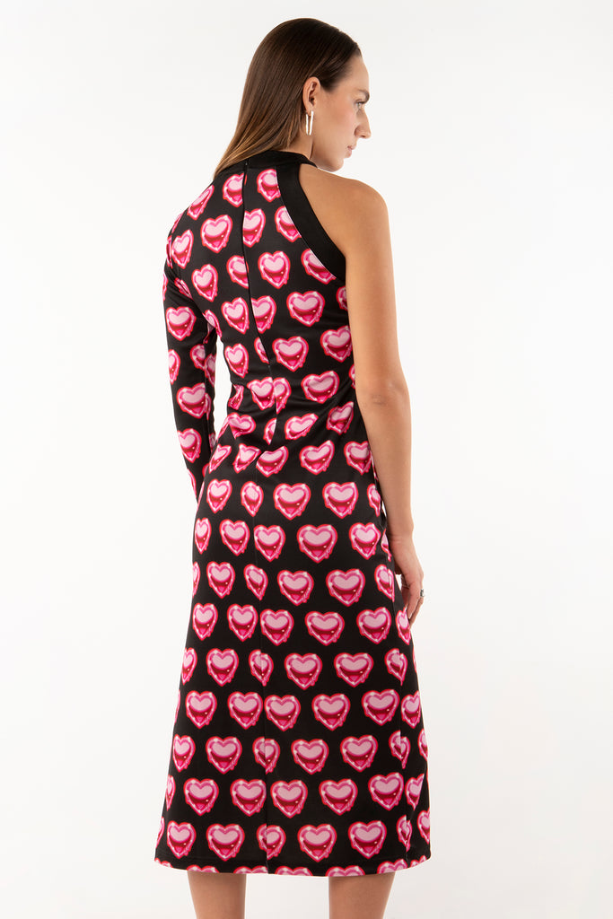 ONE SLEEVE DRESS – CHROME LOVE PRINT/ BLACK